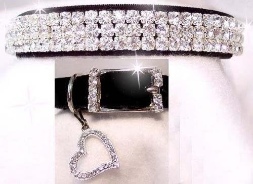Black Velvet & Diamond Sweetheart Rhinestone Dog Collar