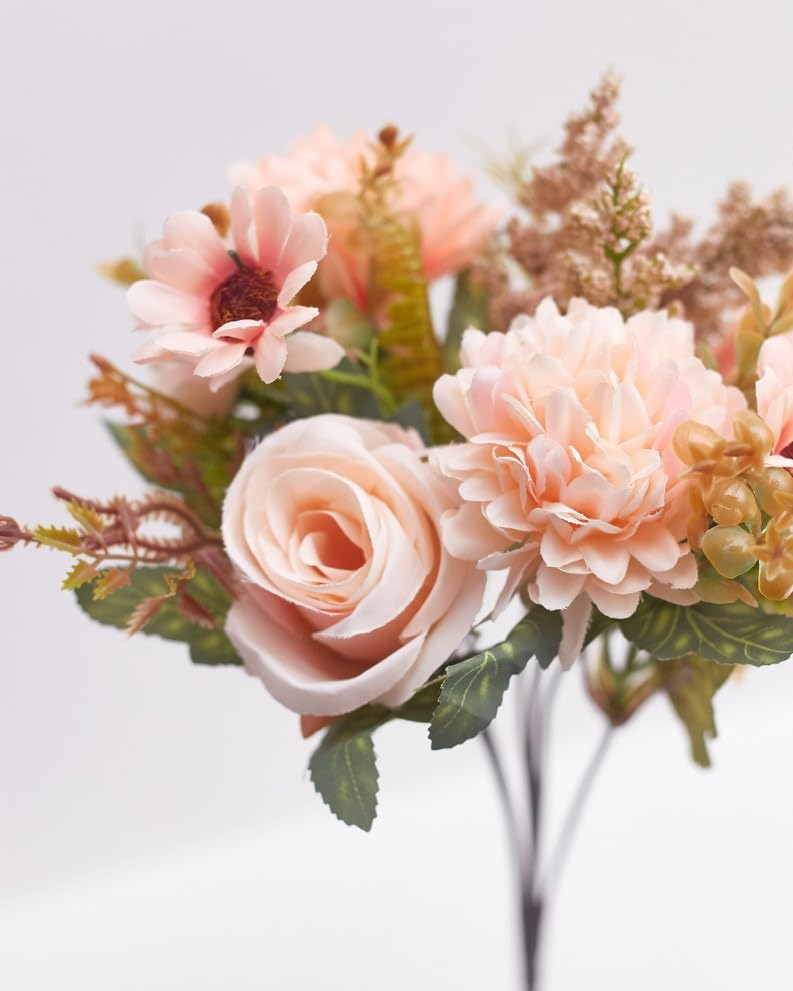 Silk Artificial Flower Bouquet (Rose, Dandelion, Daisy & Foilage), Realistic Fake Plant for Cake Decoration Home Décor - Image 3
