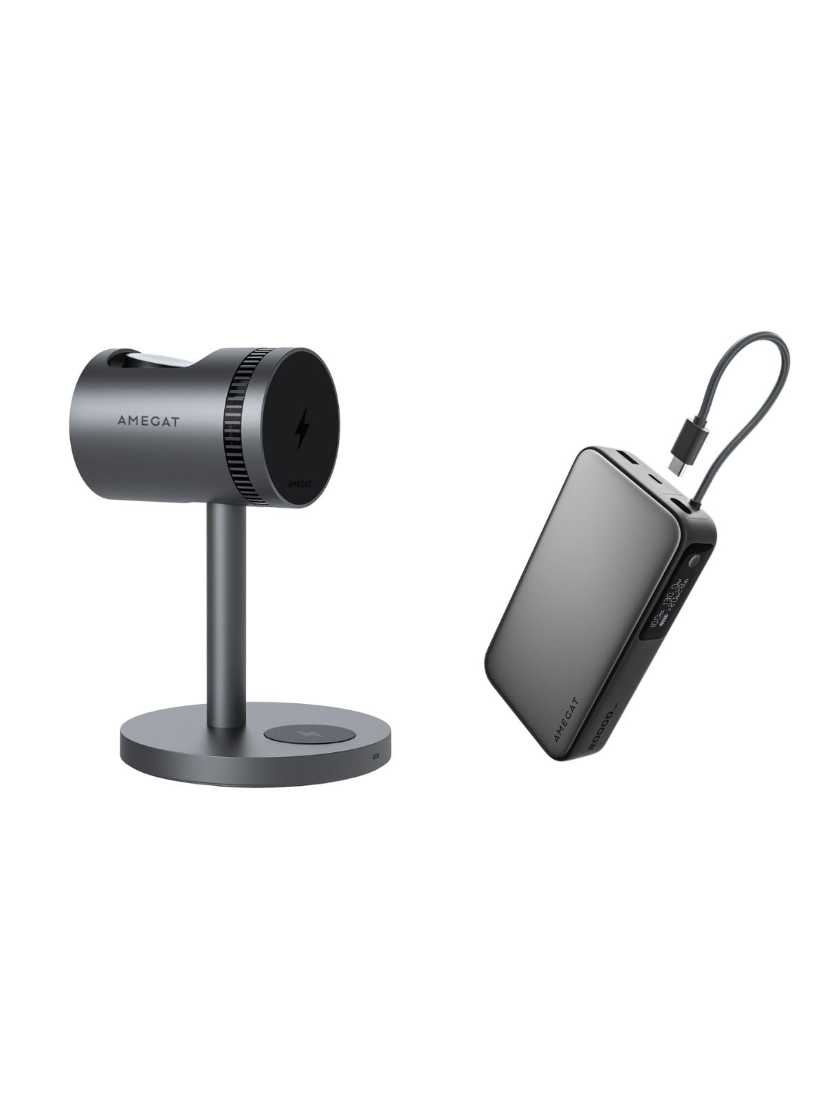 AMEGAT Wireless Charging Station with Cooling System and Portable Charger 10000mAh 30W Fast Charging Power Bank