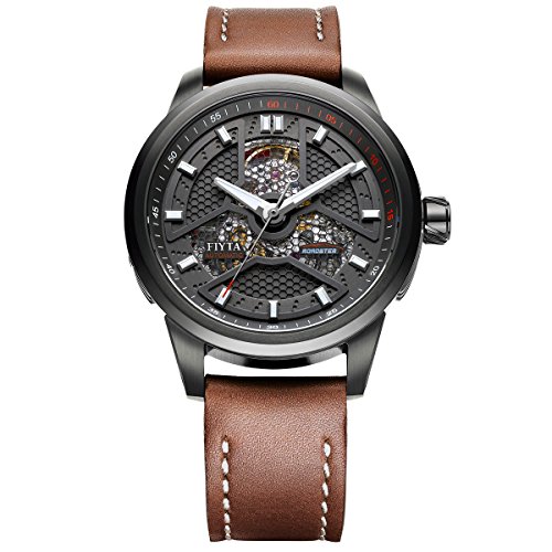 Montre Automatique FIYTA Homme Étanche Anti-Rayures Bracelet Cuir Marron