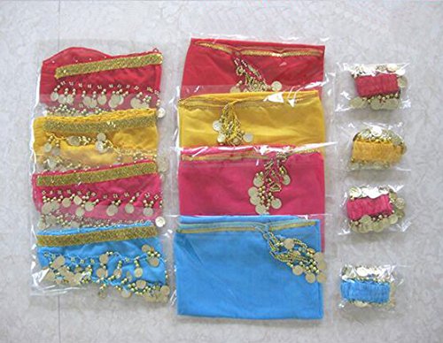 Lucky staryuan 2Pieces Kid Sequins Belly Dance Hip Scarf Wrap Belt (blue purple)