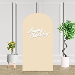 Lofaris Beige Spandex Arch Backdrop Chiara Arch Backdrop Fabric Two-Sided Arch Backdrop Round Top Arch Cover for Wedding Ceremony Birthday Party Baby Shower Decorations Supplies 2.6X6ft