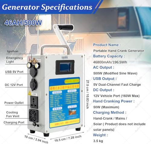 Generador Manual Portátil ByBoDi 46AH/500W 220V/110V miniatura 3