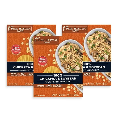 Image of Pink Harvest Farms Chickpea & Soybean Spaghetti Noodles | No Rice - No Maida | Vegan | Gluten Free | High Protein | (Pack Of 3)
