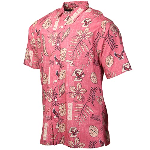 Wes and Willy Mens College Sports Fan Shirt Hawaiian-Vintage Floral Short Sleeve Button Down (Boston College, X-Large) Red