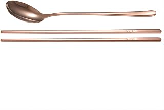 VIFER 1 Juego de Palillos Y Cucharas de Acero Inoxidable Con Cuchara de Color Dorado/Rosa Juego de Vajilla Estilo Coreano(Color Rosa)