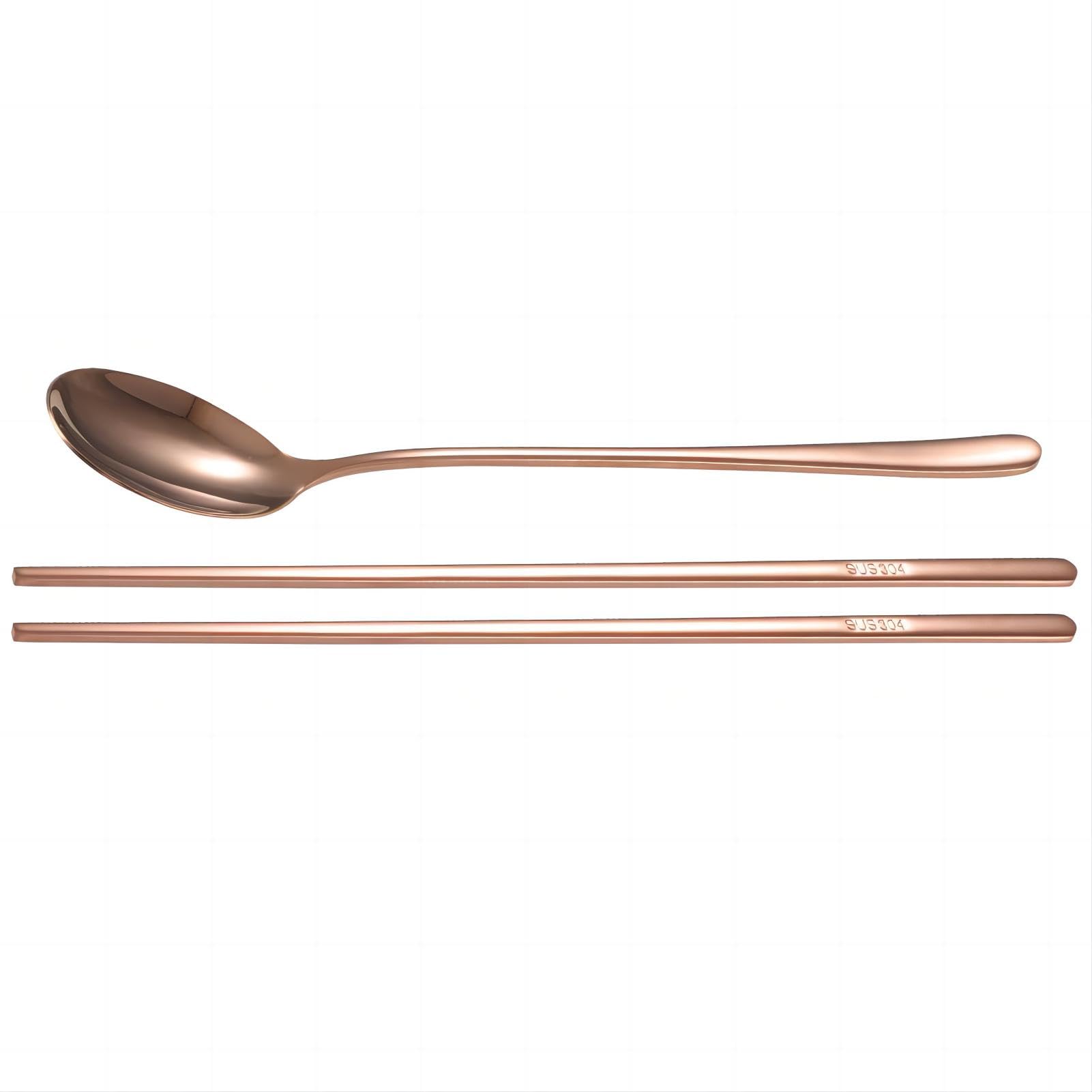 VIFERChopsticks Spoon Set Stainless Steel Spoon Korean Chopsticks Stainless Steel Chopsticks and Spoon Set Cutlery Gift (Rose Colour)