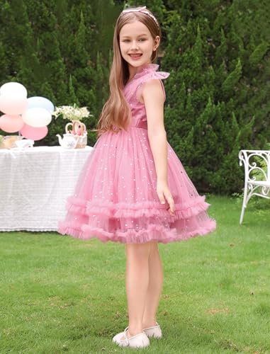 Image of IMEKIS Toddler Kids Girls Sparkle Sequins Tulle Party Dress, Wedding Formal Birthday Tea Party Dresses 2-8T