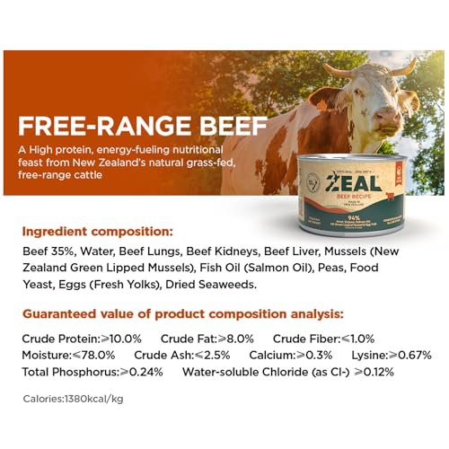 Image of ZEAL New Zealand Wet Dog Food - High Protein, Pure Nutrition, Natural Superfoods, Grain-Free with Superfoods (Beef, 13.76oz Can 12-Pack)