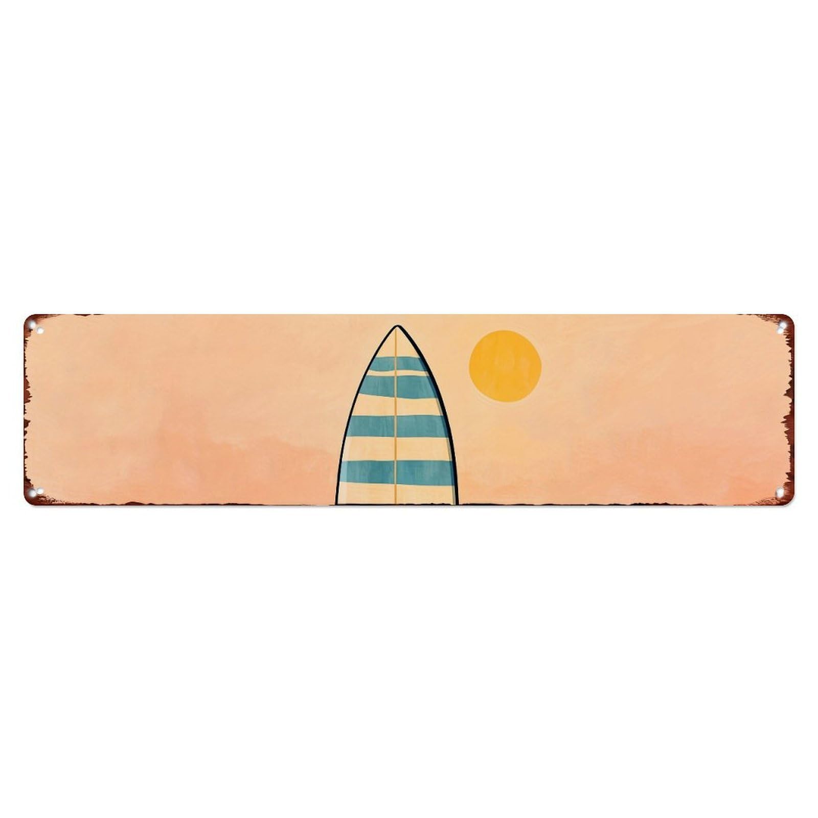 Blue And White Striped Surfboard Metal Tin Sign Plaque