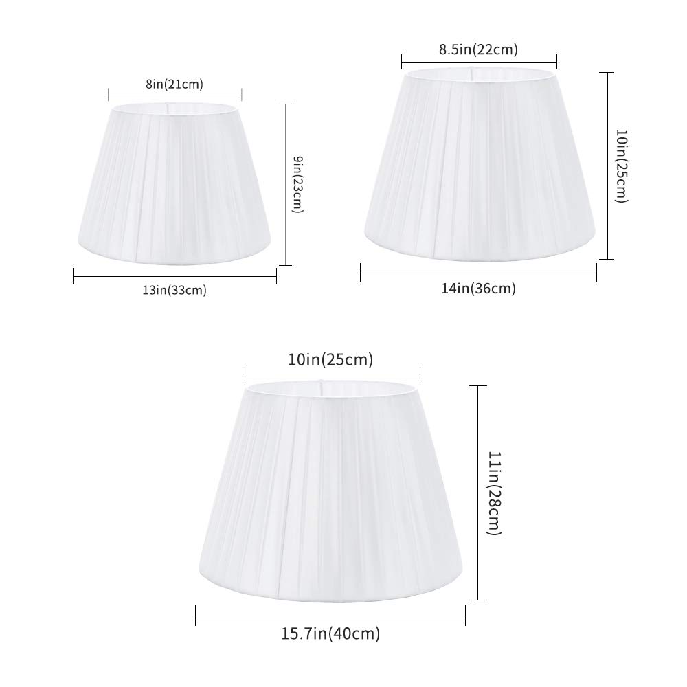 DULEE 16" Abat-jour de Table Lampadaire Fait Main en Tissu pour Lampe de Table Lampadaire Lampe de Chevet,Blanc
