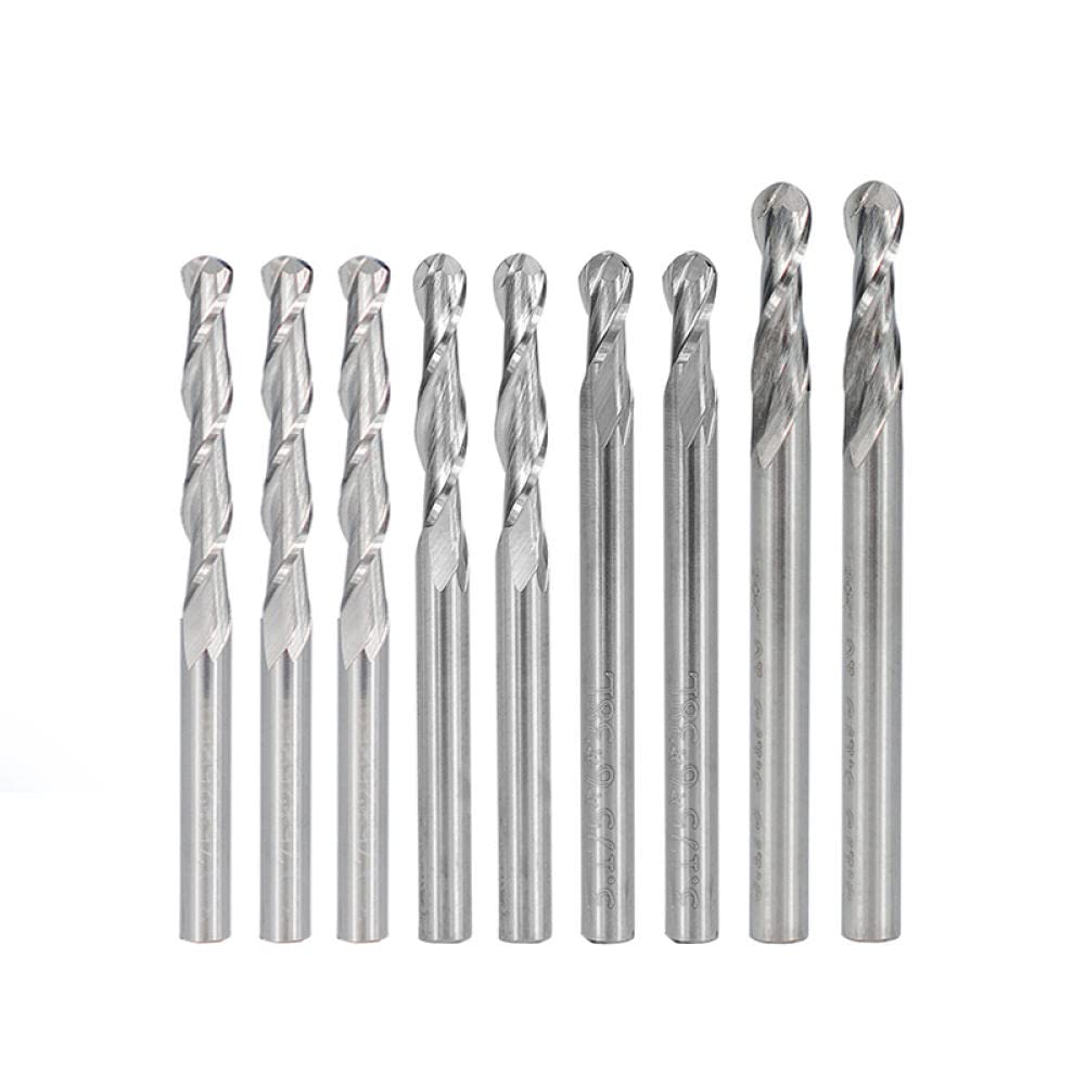 10 Fraises Carbure à Bout Sphérique 3.175mm X 17mm - Pour CNC, Gravure Et Découpe - Acier Tungstène Double Flûte
