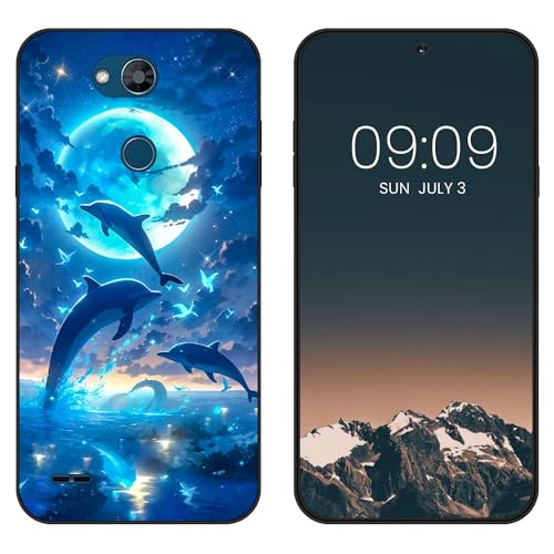 WUACYEAMING Funda Bonita para LG X Power 3,Carcasa con Aesthetic Lindo Dibujos,Ultrafina Suave TPU Antigolpes Case Divertidas Diseño Negro-Delfines