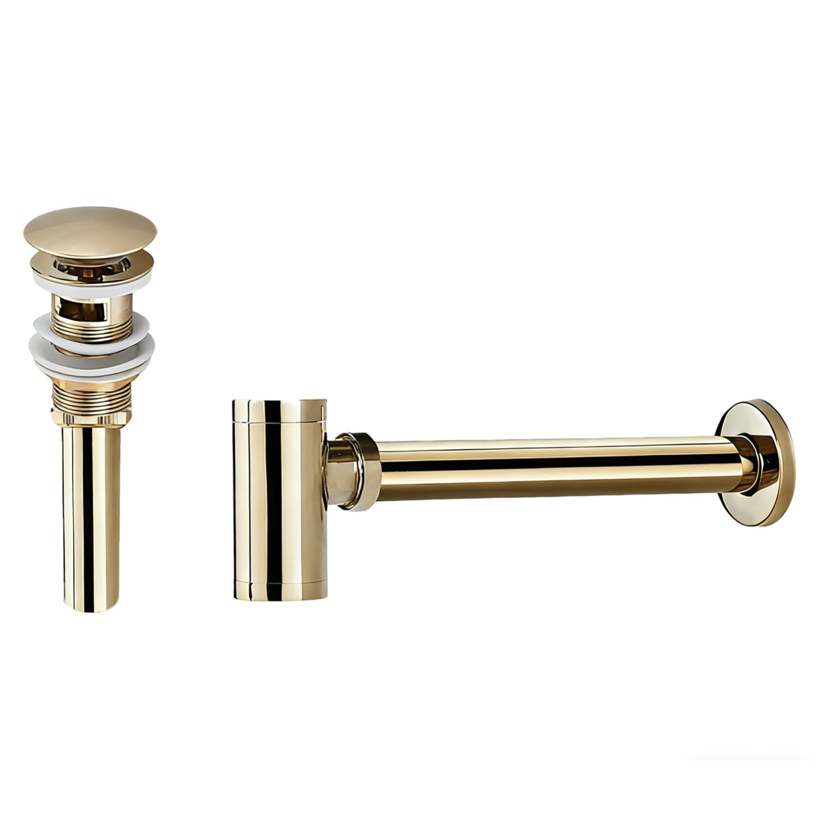 Sifone Lavabo Bagno con Anti-Odore & Insetti,Troppopieno,Piletta Click Clack,Altezza Regolabile Ottone Oro Tubo Scarico Lavandino,G 1 1/4"
