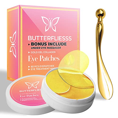 Butterfliesss - 60 Pcs Gold Eye Mask - Under Eye Patches For Dark Circles And Puffiness, 24K Gold Eye Patches For Puffy Eyes And Wrinkles, Collagen Infused Skincare For Men & Women, Refresh & Hydrate For Radiant Skin #TOP25