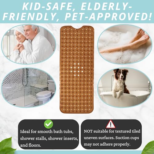 Image of ENKOSI Bath Mat - Large Non Slip Bathtub & Shower Mat - Extra Long 40 X 16 Inch Bathroom Mats for Tub Nonslip Anti Slip Bathmats (40X16 Clear Brown 1-Pack)