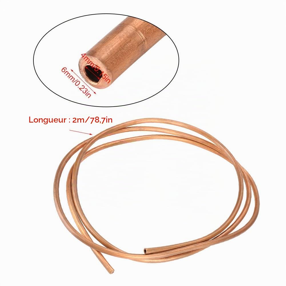 2M T2 Tuyau de Cuivre Souple Tube de Cuivre pour Tuyauterie de Réfrigération OD 6mm ID 4mm Épaisseur 1mm pour Réfrigération (OD 6mm, ID 4mm)