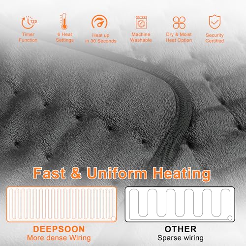 Image of Deepsoon Heating Pad,Electric Heating Pads for Back,Neck,Moist Heating Pad for Abdomen Shoulder Knee Legs,Dry /Moist Heat&Auto Shut Off,Fathers Day Dad Gifts for Men Birthday,Dark Gray,40x20 Inch