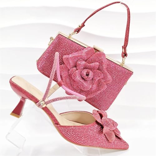 Women's Italian Rhinestone High Heel Shoes with Matching Bag Set for Weddings Parties2