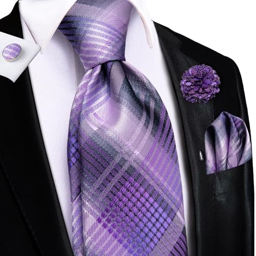 Image of Hi-Tie Men's Tie Lapel Pin Set Pocket Square Cufflinks Formal Woven Silk Tie Sets Wedding Party
