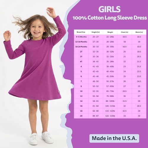 Image of City Threads Girls' 100% Cotton Long Sleeve Dress - Active Kids School, Playing, Parties - Made in USA