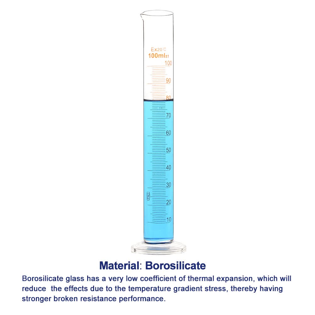 Labasics Juego de Probetas Graduadas 5 Pcs Cilindros Medición Vidrio Borosilicato 5 ml 10 ml 25 ml 50 ml 100 ml