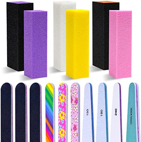 16 Pcs Nail File and Buffers Set, Eleanore's Diary 150/180/240/1000/4000 Grit Professional Nail File Buffer Sanding Blocks Nail File Manicure Tool for Grinding and Polishing Nature/Acrylic Nail