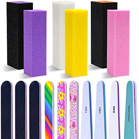 16 Pcs Nail File and Buffers Set, Eleanore's Diary 150/180/240/1000/4000 Grit Professional Nail File Buffer Sanding Blocks Nail File Manicure Tool for Grinding and Polishing Nature/Acrylic Nail Cover