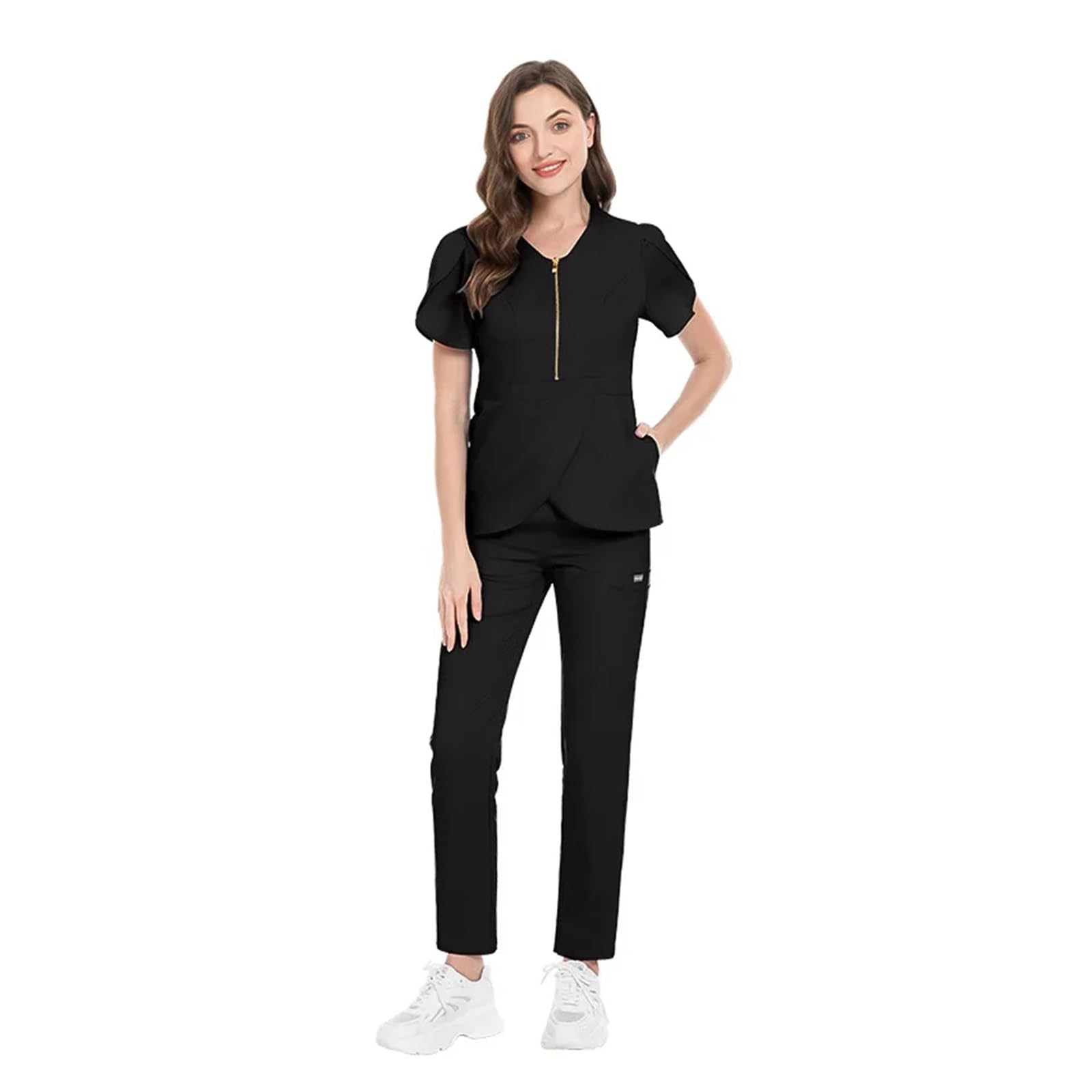 Divisa Infermiere Donna Abito da Medico Chirurgico, Uniforme Infermiera Aderente Femminile con Scollo a V, Abiti for Lavare a Mano, Lavoro Professionali Elastici