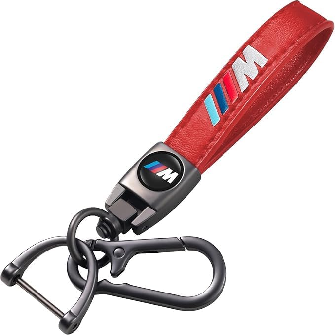 Comburvo Leather Car Keychain for Series Car Key Chain Ring Accessories for Men and Woman Red