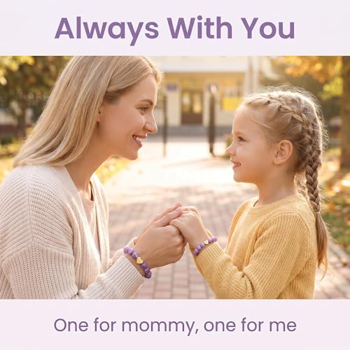 Prcoemth Back to School Gift Bracelets, Matching Heart Mommy and Me Bracelet Set with Heartfelt Message, Mother Daughter Bracelets, Prek Matching Wish Bracelets Set (Purple) — view 3