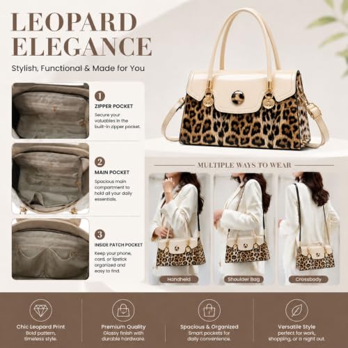 Bolso Tote de cuero con estampado de leopardo brillante para mujer miniatura 4
