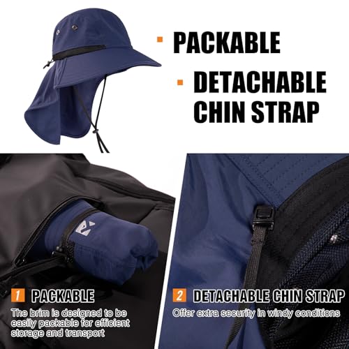 Image of Oversized XL XXL Mens Sun Hat Big Head Neck Flap Shade Waterproof UPF50+ Wide Brim Hat Fishing Safari Hiking