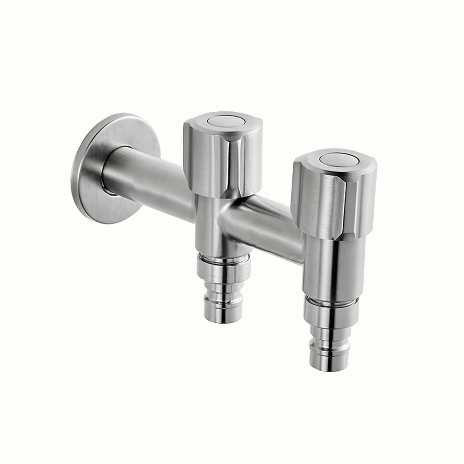 XYNSNDB Grifo de jardín Doble, Grifo de Acero Inoxidable con Salida Doble de 1/2 Pulgadas para Lavadora, grifos de jardín de latón Cepillado para Exteriores