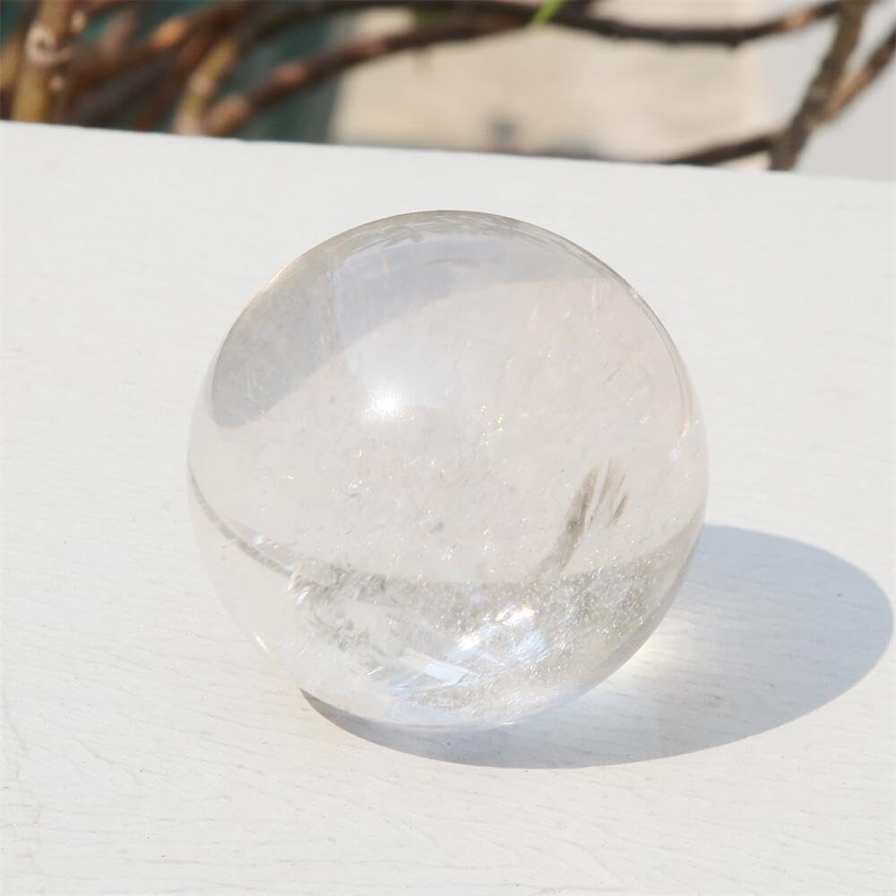 Binepama Natural 2.5 Inch Clear Quartz Crystal Ball, Crystal Sphere for Home and Office Decor, Healing Crystal Sphere Meditation Balls for Witchcraft and Decorative Balls