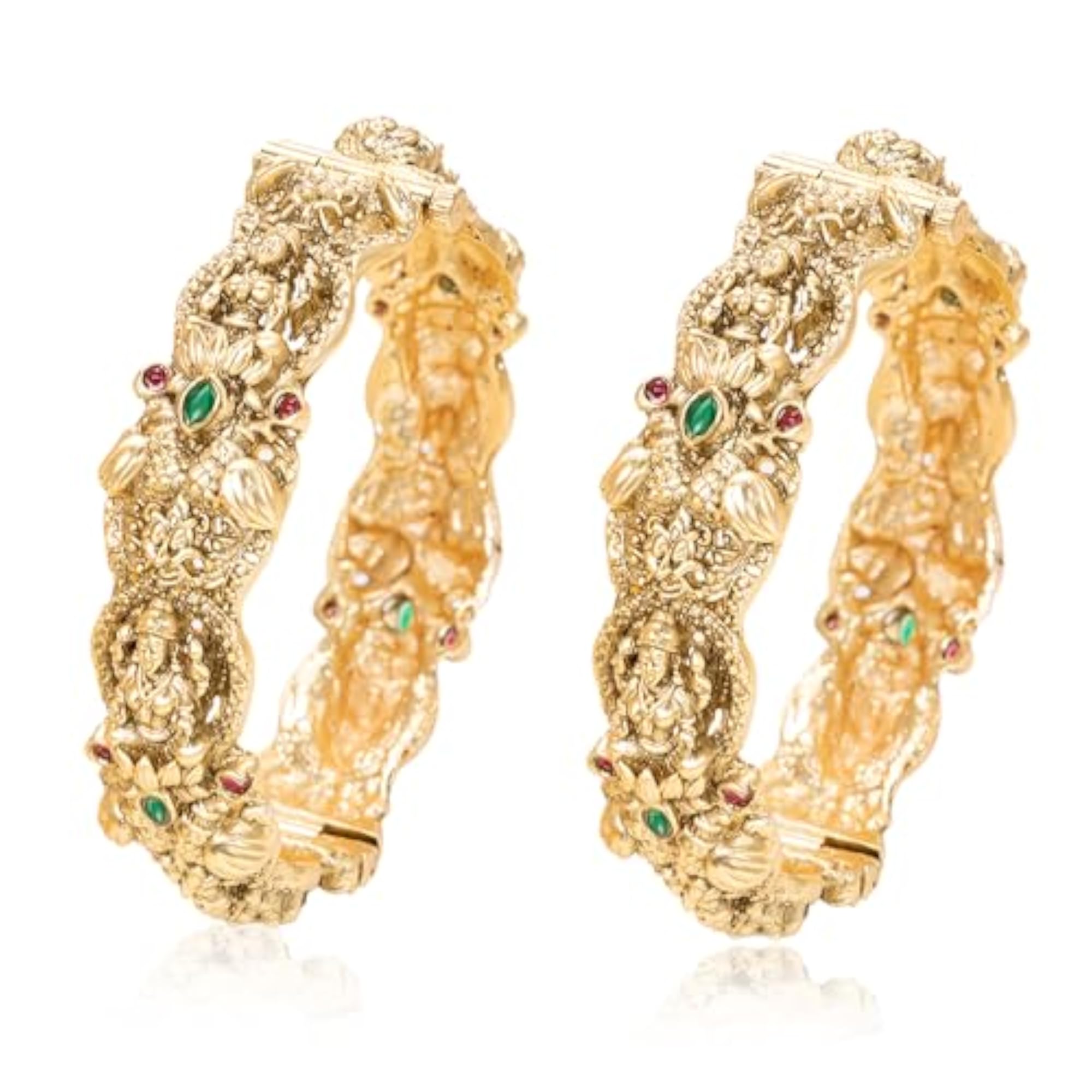 Gold Plated Faux Ruby & Emerald Studded Ethnic Bangles for Women