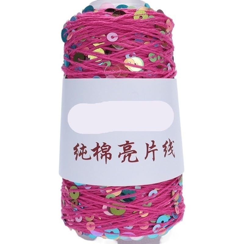 50 g de hilo de lentejuelas de algodón puro: bolas de lana tejidas a mano for manualidades y proyectos de bricolaje(960#roseredcolor)