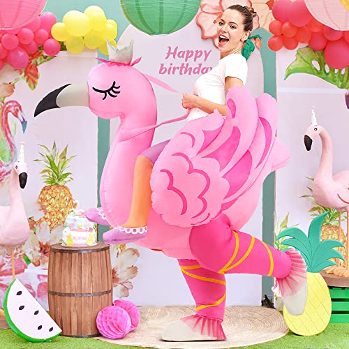 KOOY Inflatable Flamingo Costume Adult, Inflatable Costumes Women Men, Pink Flamingo Funny Suit Blow Up Costume for Adults, Party Halloween Costumes2