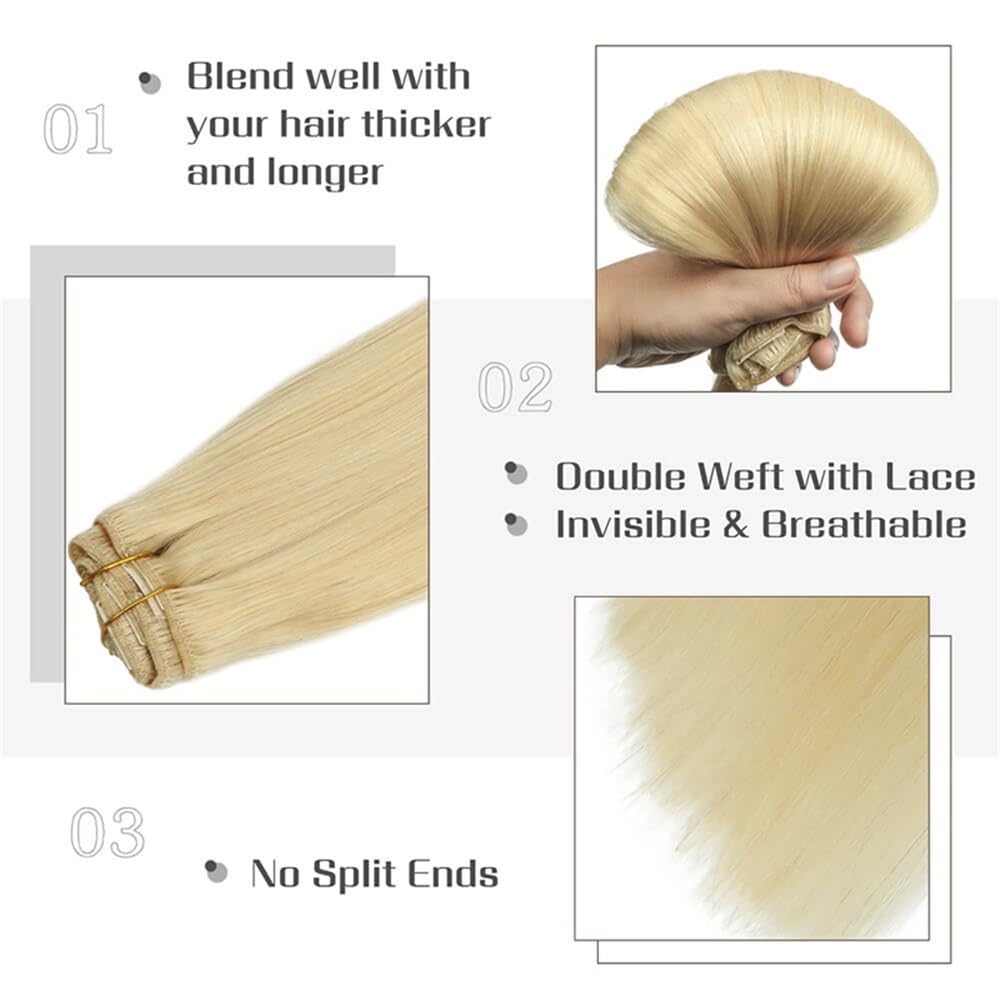 Przedłużanie włosów Doczepy z włosów klip in Prawdziwe ludzkie włosy #613 Blond Jednoczęściowe proste doczepiane 16–26 cali Brazylijskie Remy dla kobiet(16 inches)