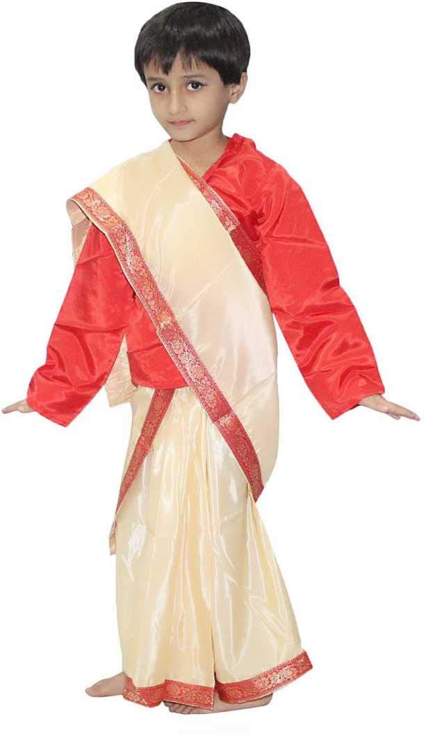 Kaku Fancy Dresses Polyester Indian Ethnic Cream Color Saree Farmer Costume For Kids - 3-4 Years, For Girls (B0CB4M61RJ) Amazon Price History, Amazon Price Tracker