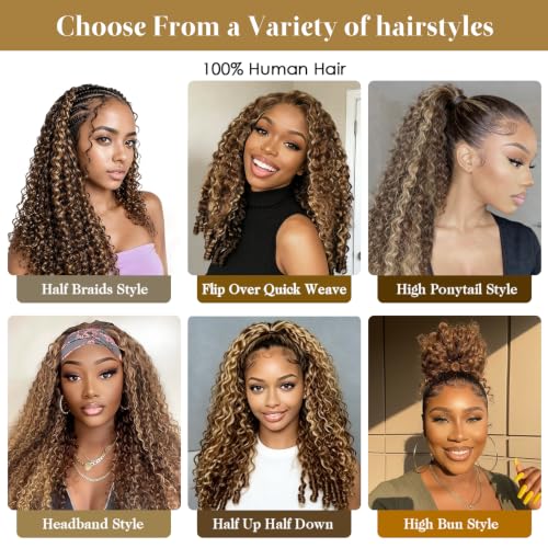 Image of XSY Burmese Curly Half Wig Human Hair 14 Inch Highlight Ombre P2 /30#