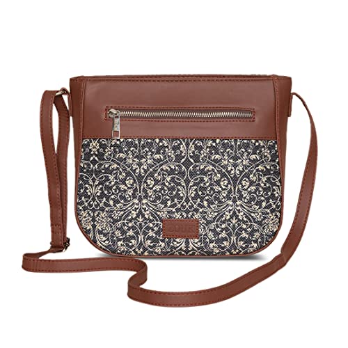 Image of ZOUK Women's Handcrafted Black Lattice Lace U Shaped Sling Bag