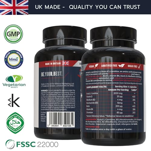 L Carnitine Capsules 2000mg - Pre Workout Energy Metabolism, Fat and Calorie Burn Boost - High Strength Acetyl L–Carnitine Complex, Made in UK - 120 Vegan Tablets, 30 Servings - Image 3