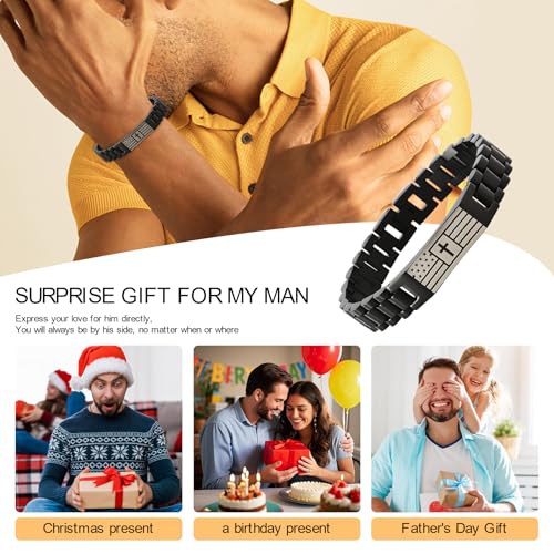 HSM Christian Bracelet for Men– Mens Bracelet with Bible Verse, Faith & Patriotic Stainless Steel Bracelets for Men, Religious Gift for Husband, Dad, Son – Adjustable3