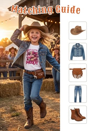Image of Girls Western Cow T-Shirts - Cute Cowgirl Outfits for Kids Short Sleeve Shirts Funny Tops Rodeo Graphic Summer Tee
