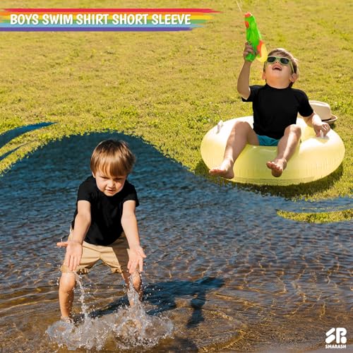 Image of Boy's UPF 50 Rash Guard Swim Shirts Short Sleeve Sun Protection SPF Fishing Surfing Water Beach Shirts Quick Dry