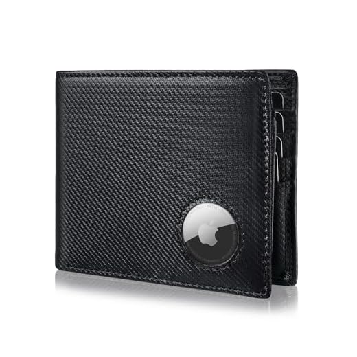 Serovi Carteira masculina AirTag de couro legítimo dobrável com suporte para AirTag, carteira com bloqueio de RFID com 2 janelas para identidade e 12 porta-cartões caixa de presente (Airtag não incluída), Preto moderno, Couro Vantage