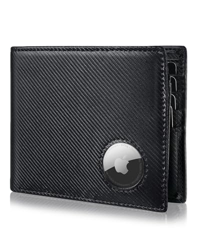 Image of Serovi AirTag Wallet for Men Bifold Wallet with AirTag Holder RFID Blocking Wallet With 2 ID Window and 12 Cards Holders Gift Box (Airtag Not included)