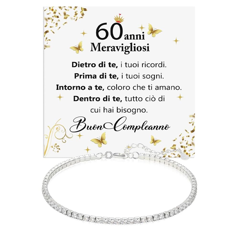 Bracciale Tennis Idea Regalo Compleanno Donna con Pietre di Zirconia Cubica per lei Finitura in Oro Bianco Argento 925 Natale Evento - Cofanetto con DEDICA incluso.