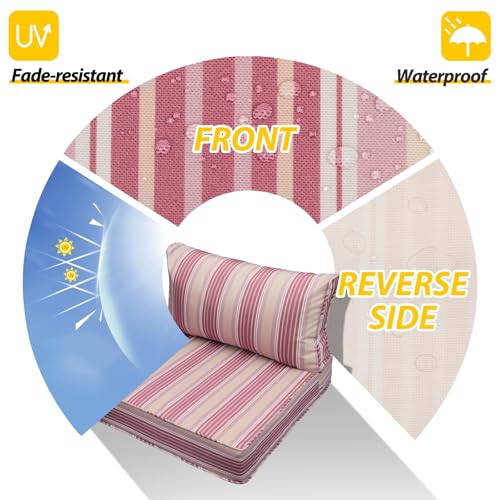 Image of AAAAAcessories Outdoor Seat Cushions for Chairs, Fade-Resistant, Waterproof Patio Furniture Replacement Cushions, 24 inch x 24 inch x 5 inch + 24 inch x 13.5 inch, Set of 2, Dusty Rose Garden Stripe